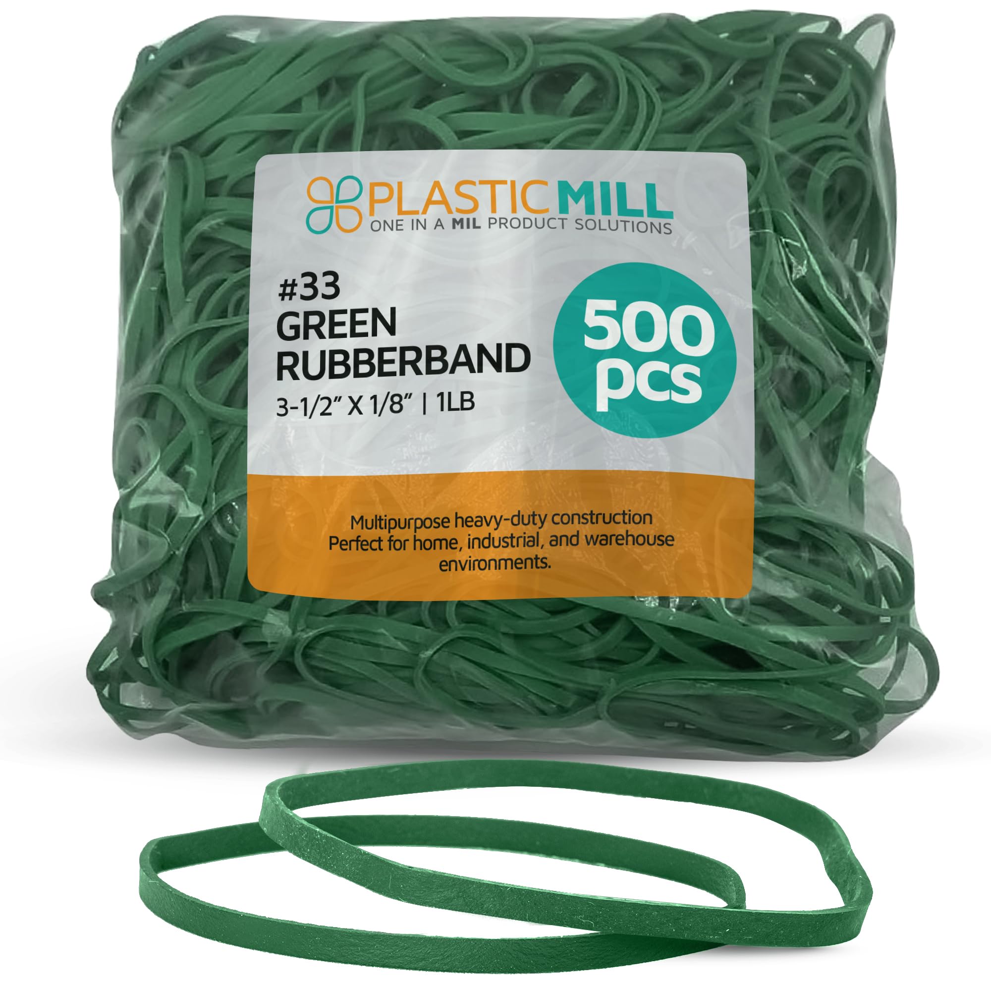 PlasticMill Rubber Bands - #33 Size - Rubberbands - 1Lb/500 Count 1 Pound / 500 Count Green