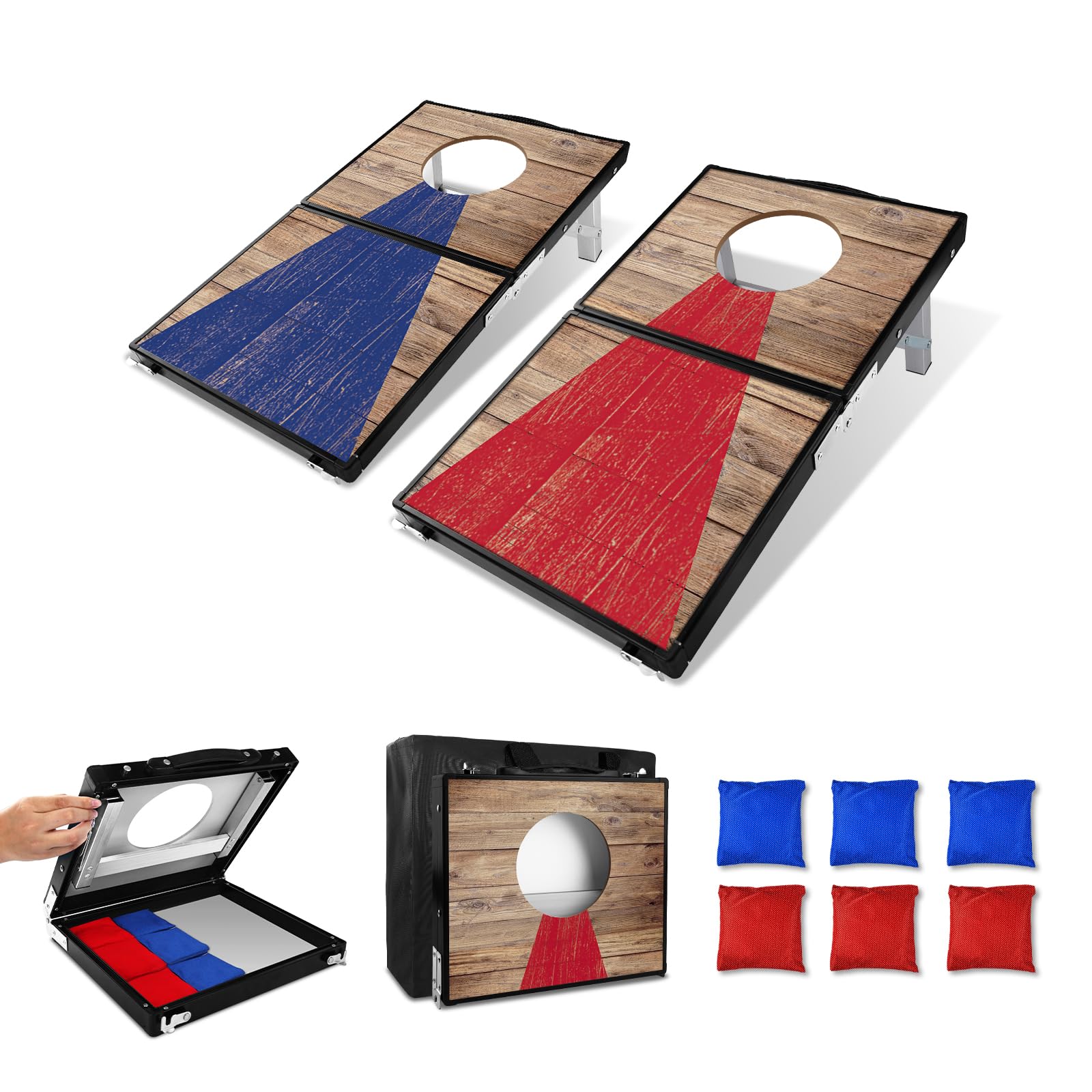 Photo 1 of Portable Cornhole Board Set - Aluminum, Foldable 24x12in with 6 Bean Bags | for Adults, Indoor/Outdoor, Travel, Beach & Camping