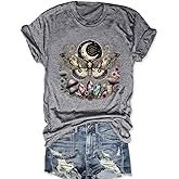 Women Vintage Moth T Shirts Mystical Moon Cottagecore Shirts Funny Witchy Graphic Tees Short Sleeve Tops
