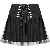 Goth Mini Tulle Lace Skater High Waist A-Line Flared Rave Skirt for Punk Rock Women