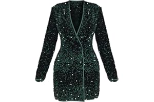 MXALUOB Womens Sequins Blazer Dress Fashion Vneck Sparkly Long Sleeve Velvet Dresses Business Casual Party Office Blazers