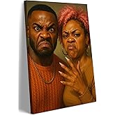 Stank Face African American Couple Canvas Wall Art Black Couple Bathroom Wall Decor Black Love Painting Picture Funny Stank Face Poster Print for Toilet Restroom Decoration 12x16in