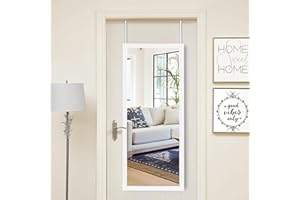 NeuType 43"x18" Over The Door Full Length Mirror, Door Wall Mirror, Wall Mount Over The Door Hanging Mirror with 2 Metal Hangers for Wall Bedroom, Bathroom, Living Room, Home Decoration (White)