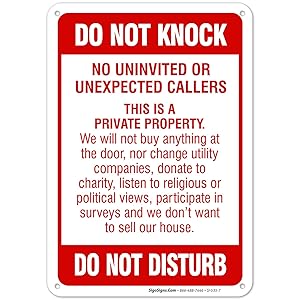 Do Not Knock Do Not Disturb Sign, No Soliciting Sign, 10x7 Rust Free Aluminum, Weather/Fade Resistant, Easy Mounting, Indoor/Outdoor Use, Made in USA by SIGO SIGNS