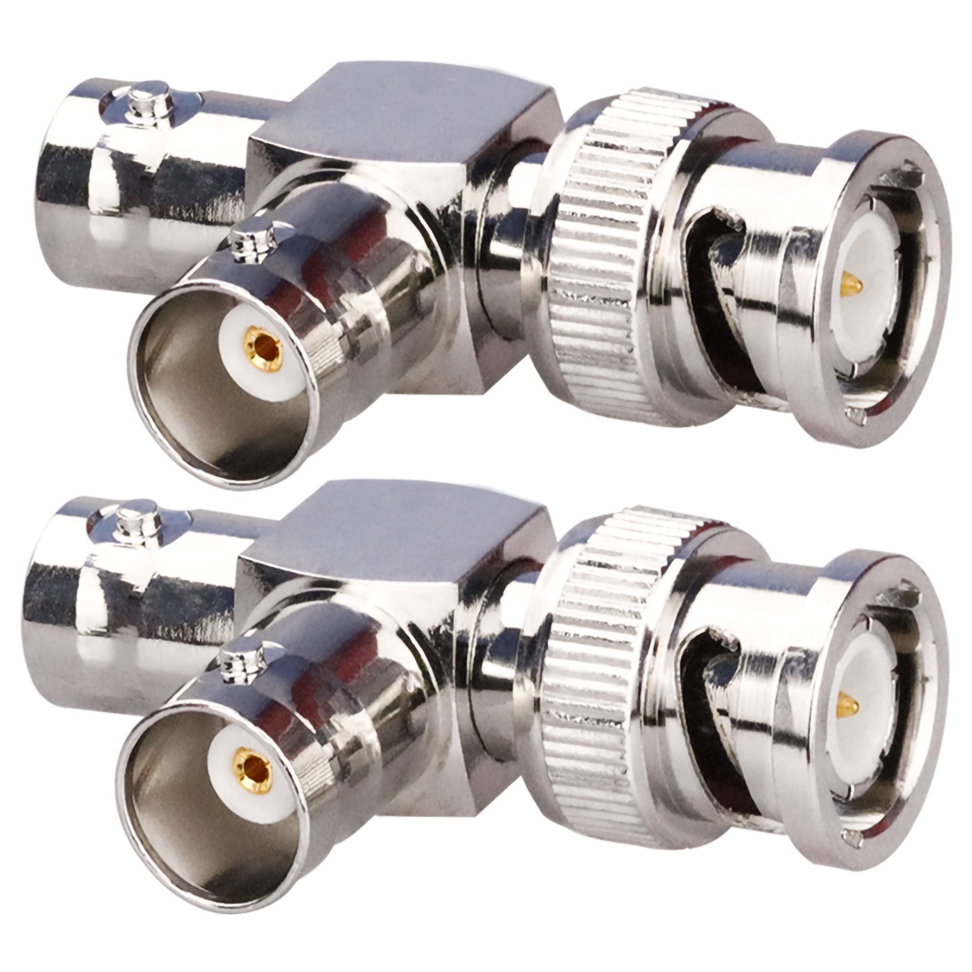 TUOLNK BNC Tee BNC Male to Dual BNC Female Plug T-Shape Triple Tee Connector 3 Way Coax Splitter Adapter for Security Systems/Coaxial Cable/Wireless Devices 2PCS GunShape