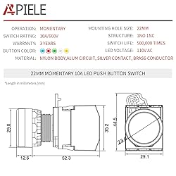 APIELE 22mm Momentary Push Button Switch Metal Head