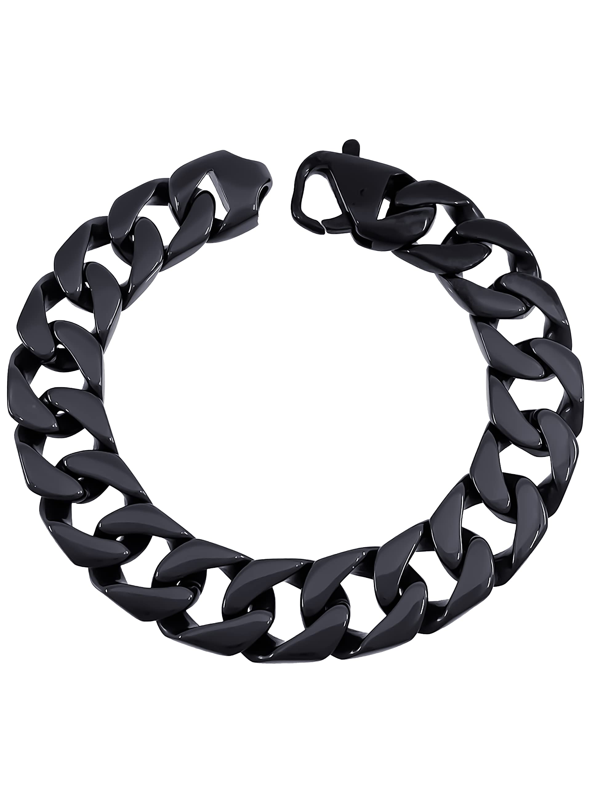 RUGGED STEEL Stainless Steel Bracelet 15mm Wide Link Bracelet ( Jewellery Box) Black (shiny)
