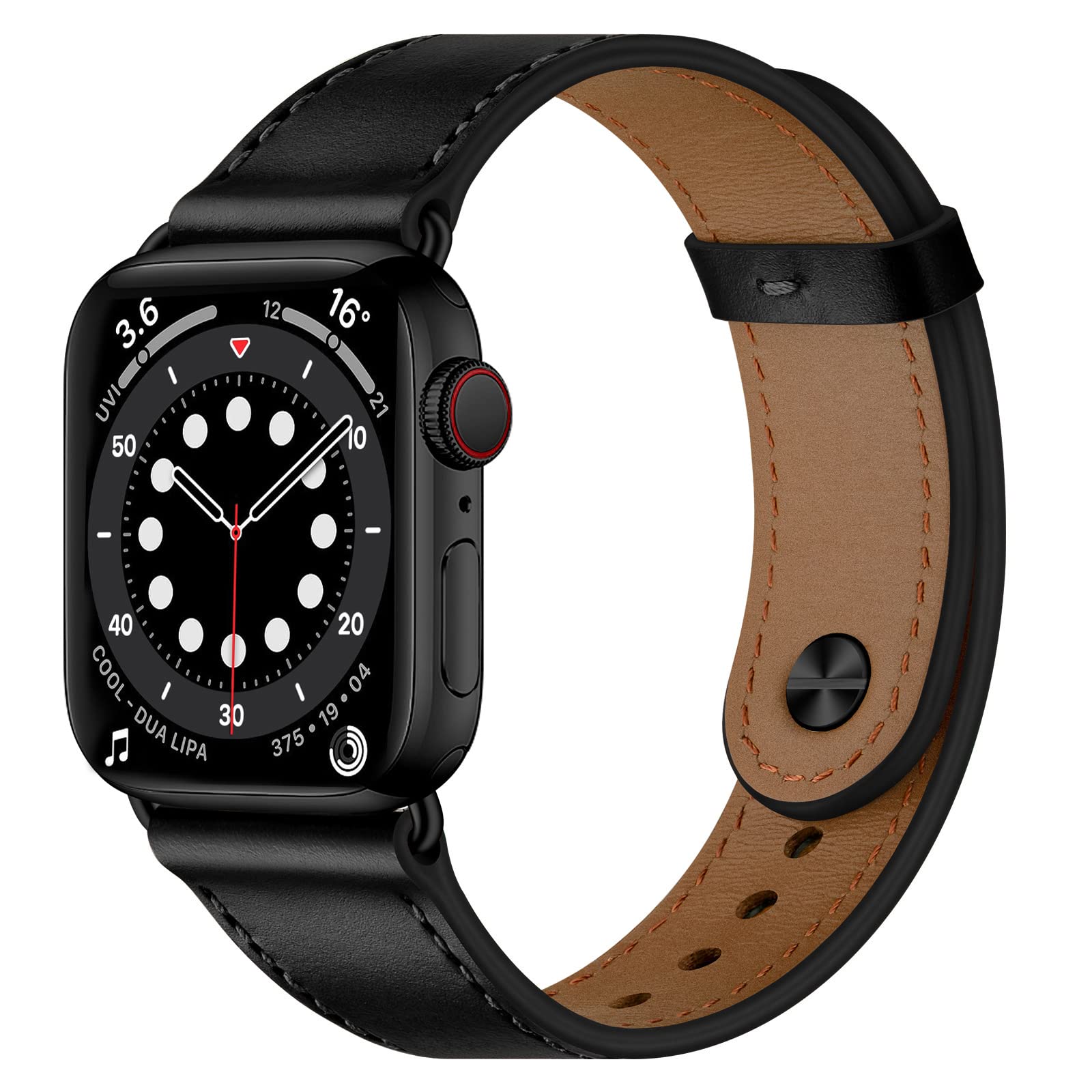 Miimall Genuine Leather Strap for Apple Watch 49mm 46mm 45mm 44mm 42mm, Replacement Band with Snap Buckle, Soft Breathable Adjustable Strap for iWatch Series 11 10 9 8 7 6 5 4 SE Ultra 3 2 1-Black