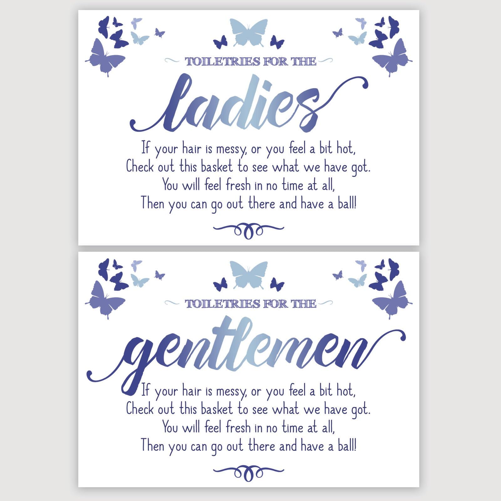 Ladies & Gents Butterfly Signs For Wedding Toiletry Bathroom Basket Available In A Range Of Pastel & Bold Colours (OM8/9) (Blue & Navy)