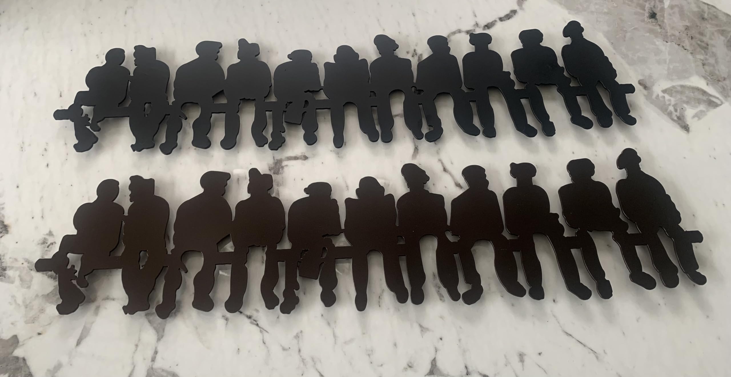 Haute Collage Men on Bridge Metal Wall Art Wall Mural People Silhouette Lunchtime on top of a Skyscraper Sculpture Outdoor Indoor Staircase Decoration Plaque (Black)