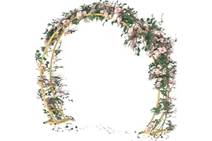 Queension Metal Wedding Arch | for Ceremony Party Decoration 8Ft Wide 7Ft High,Garden Arch Trellis with Ground Bases for Climbing Plants,Outdoor Garden Arbor for Roses Vines, Round Frame, Gold