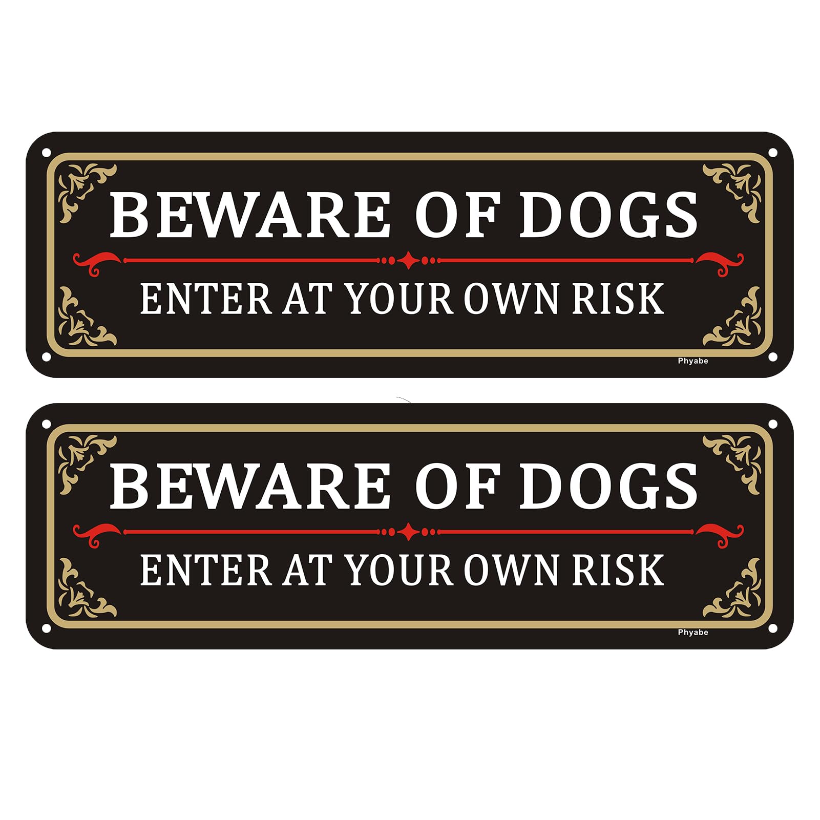 Phyabe 2 Pack Beware Of Dog Sign, 25 x 8 cm Rust Free Aluminum Dog Sign, Weather Resistant, Waterproof, Durable Ink, Easy to Install