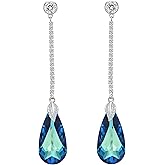 EleQueen 925 Sterling Silver CZ Teardrop Leaf Long Dangle Earrings Made with Austrian Crystal for Women, Valentine's Day/Mother's Day/Christmas Jewelry Gift