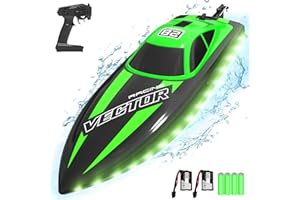 VOLANTEXRC RC Boat 20MPH Fast Remote Control Boat for Adults 2.4Ghz Toy Boats for Pools and Lake with 2 Rechargeable Batteries Toys Gifts for Adults with Light, Green