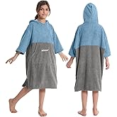 Hiturbo Kids Changing Towel Hoodie: Absorbent Quick Dry Surf Poncho, 3/4 Sleeve Microfiber Bath Towels for Beach Pool (Blue/Gray)