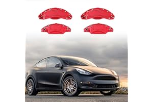 Qingchijun Red Brake Caliper Covers Compatible with Tesla Model Y 2020-2024 Wheel Hub Front and Rear Brake Caliper Covers for Tesla Model Y Brake Caliper (2 Pcs Front + 2 Pcs Rear)