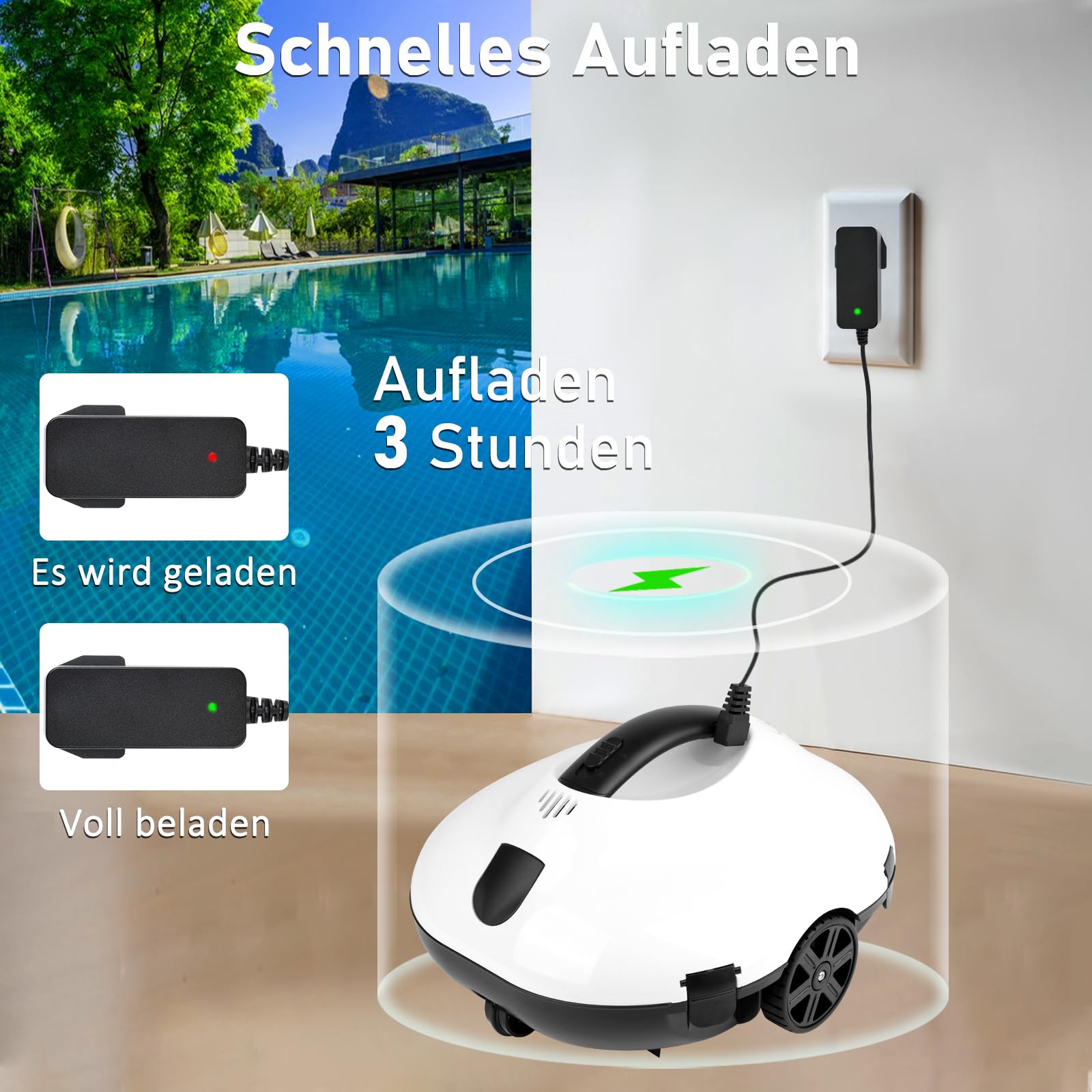 COOLWEST Poolroboter Akku, 130 Minuten Reinigungszeit, Pool Roboter Kabellos, Automatische Poolreiniger mit Selbsteinparkfunktion, Pool Saugroboter für Rundpool und Aufstellpool 7