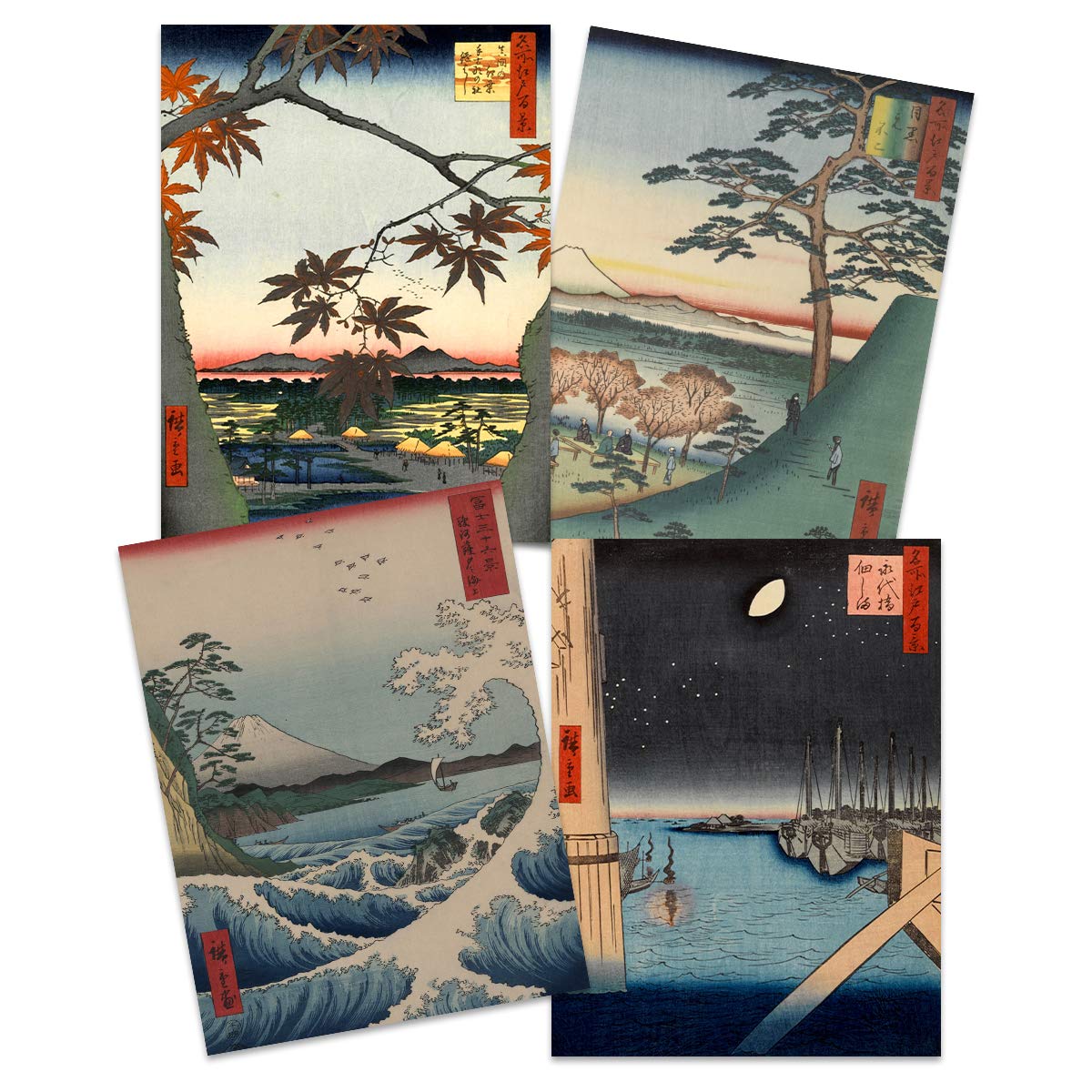 Wee Blue Coo Japanese Woodblock Utagawa Hiroshige Ukiyo-e Unframed Wall Art Print Poster Home Decor Premium Pack of 4