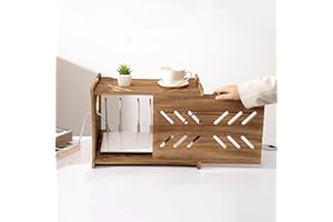 CABTE Solid Wood Projector Shelf Router Shelf Projector Stand Router Storage Box Router Cover Organized Modem Cable Power Strip Cable Management Hider Rack by Need Assembly (Rustic Brown)