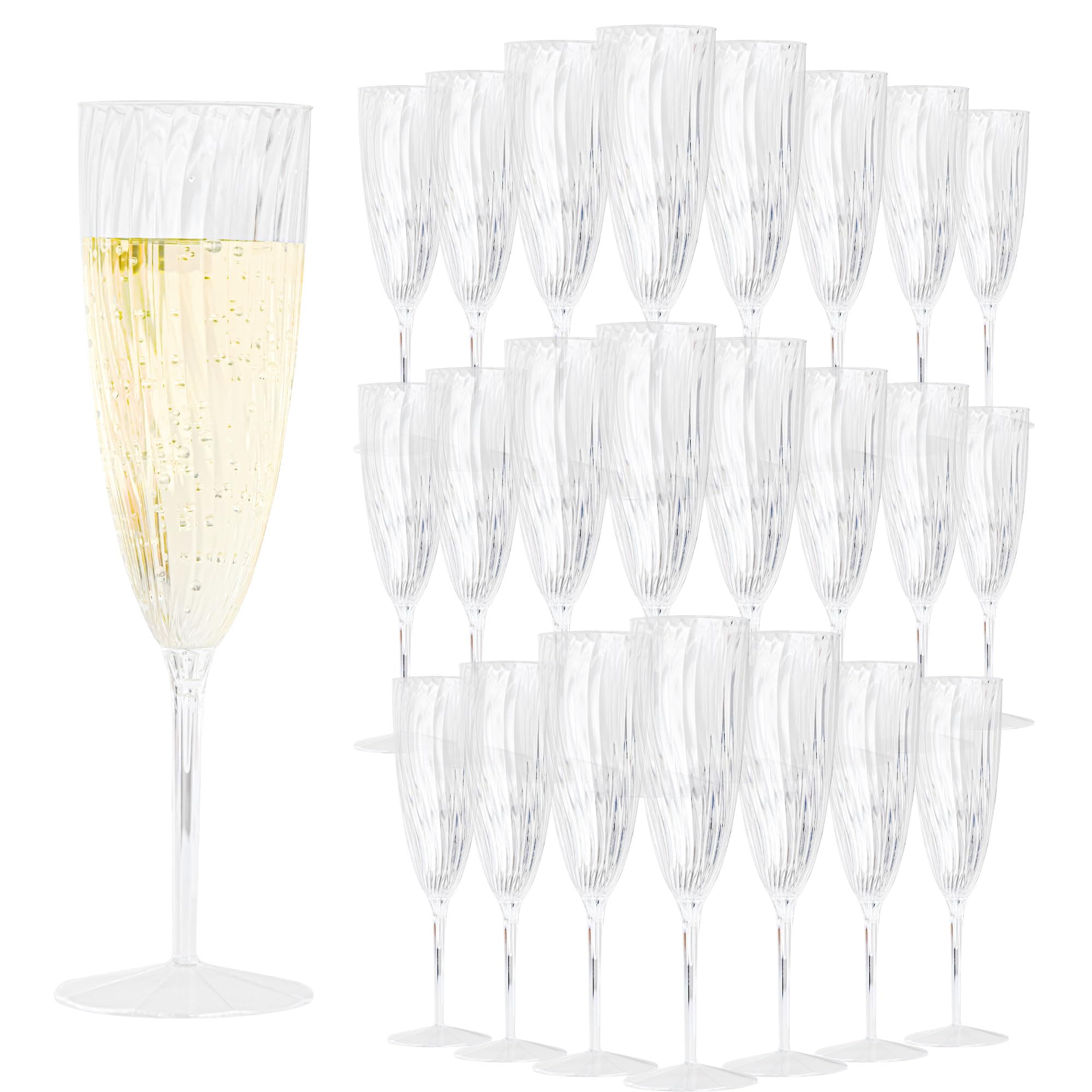 Photo 1 of 24pcs Plastic Champagne Flutes, 6oz Clear Disposable Wine Glasses, Reusable Plastic Cocktail Cups for Home Daily Life Party Birthday Wedding Toasting Drinking Champagne