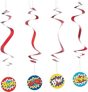 Fun Express - Superhero Dangling Swirls for Birthday - Party Decor - Hanging Decor - Spirals & Swirls - Birthday - 12 Pieces