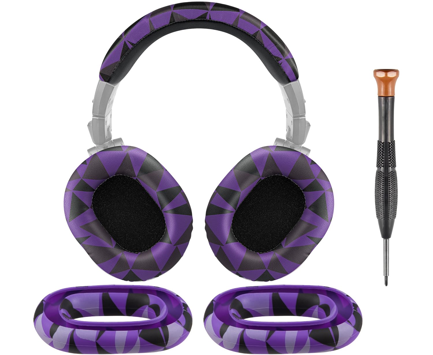 SOULWIT Ear Pads Cushions + Headband + Silicone Earpads Cover Protector, Replacement Kit for ATH M50, M50X, M50XWH, M50XBT, M50XBT2, M50S/LE Headphones, Replacement Repair Part (Purple Black)