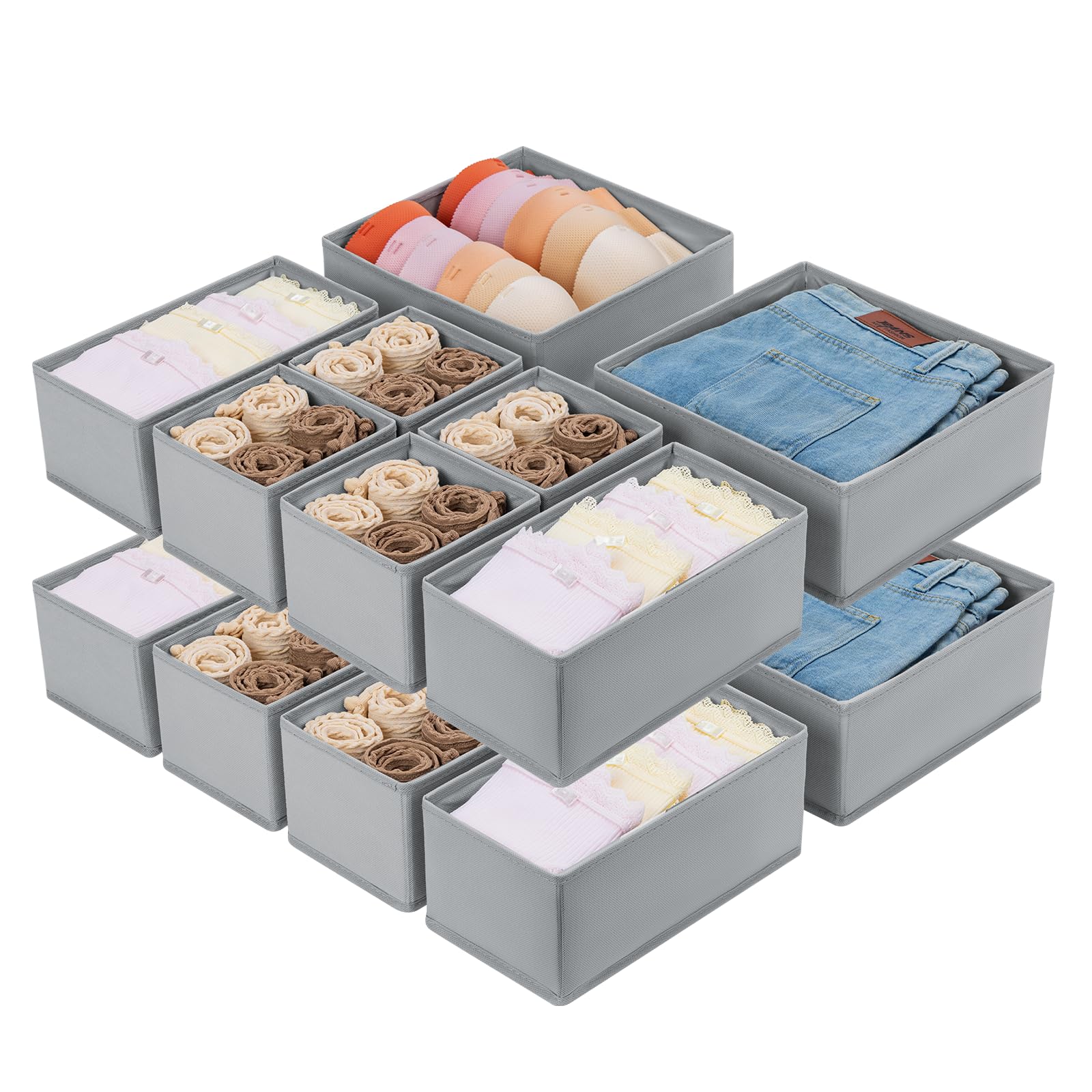 Homsorout 16 Pack Clothes Drawer Organisers - Foldable Drawer Dividers Fabric Storage Box Wardrobe Organizer for Underwear, Socks, Ties, Scarves, Cosmetics, Nursery - Grey