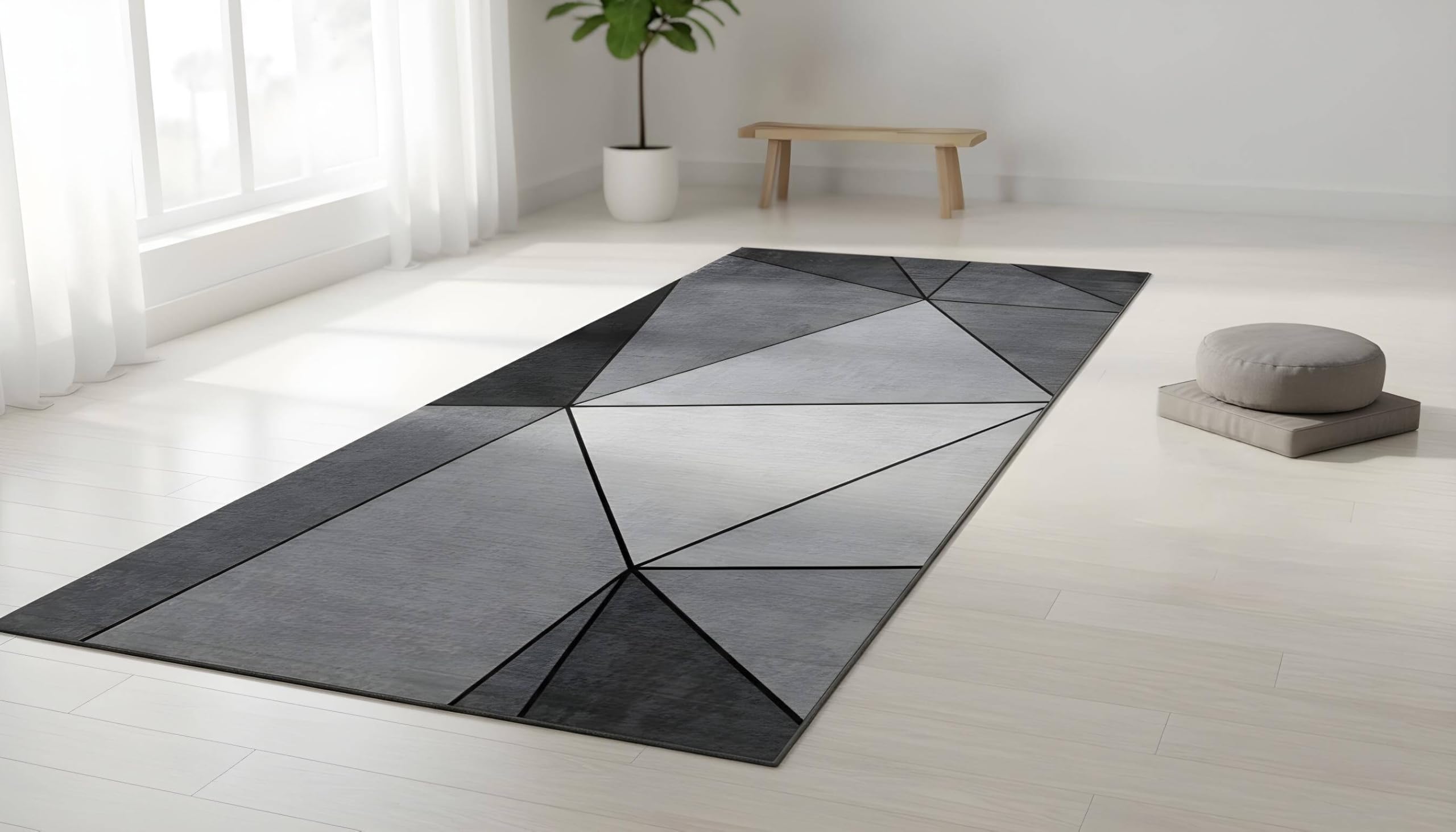 LIKE IT MORE Modern Rug for Living Room, Bedroom, Kitchen and Hallway - Washable Non-Slip Carpet Runner - Large Rug Runner Beige Grey Blue White 80 x 300 cm (Mercury Grey Black)