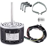 VEVOR 1/3HP Furnace Blower Motor, 110/120V 4.4Amps, 1075RPM 4 Speeds, CW/CCW Rotation, 48 Frame 5.2" Shaft Length, 5&mu;F/370V Capacitor + 11" Hold Hoop