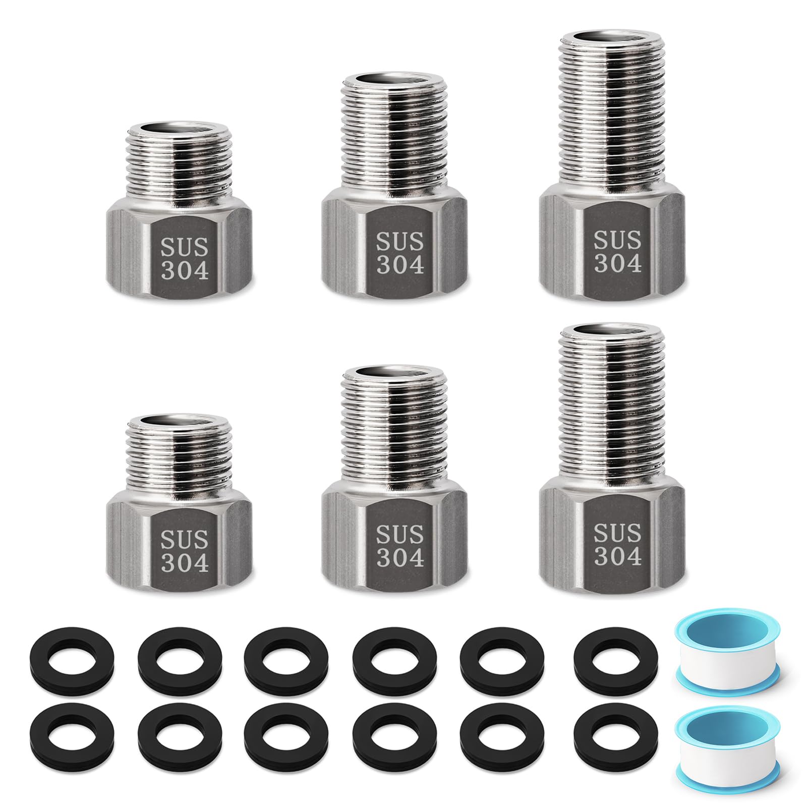 Photo 1 of 1/2" Male to 1/2" Female Pipe Extension Fitting, Josaton Stainless Steel Pipe Connector Fitting Hex Bushing Adapter for Tub Spout/Shower with Black Gaskets & Sealing Tape, 30MM/ 40MM/ 50MM Length