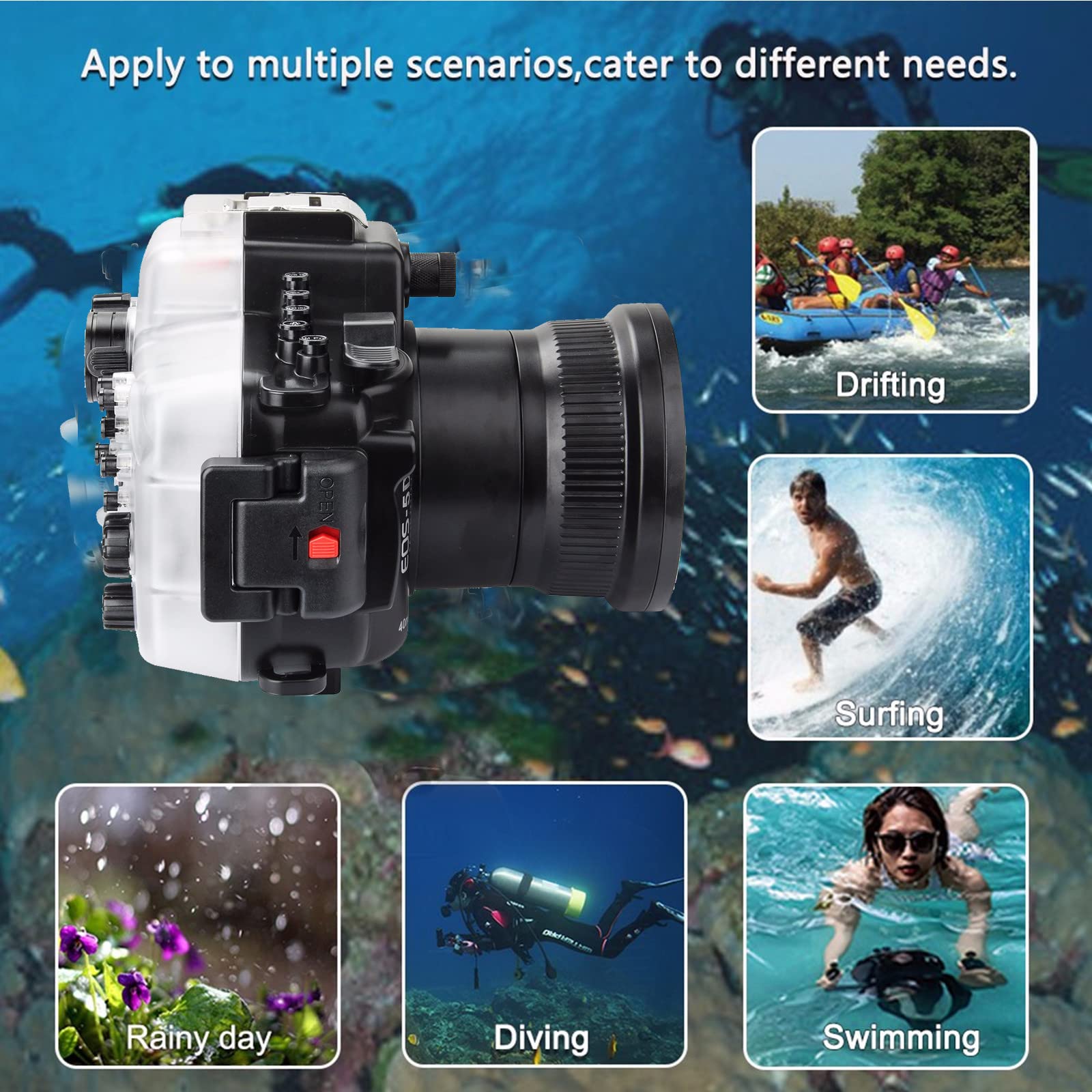 SeaFrogs Waterproof Housing for Canon 5D IV 5D III Underwater Case for Mark IV 5D4 with EF 24-105mm f/4L Lens, Compatible with Canon 5D Mark III 5D3, W/ Port for Vacuum System- [40M/130ft]