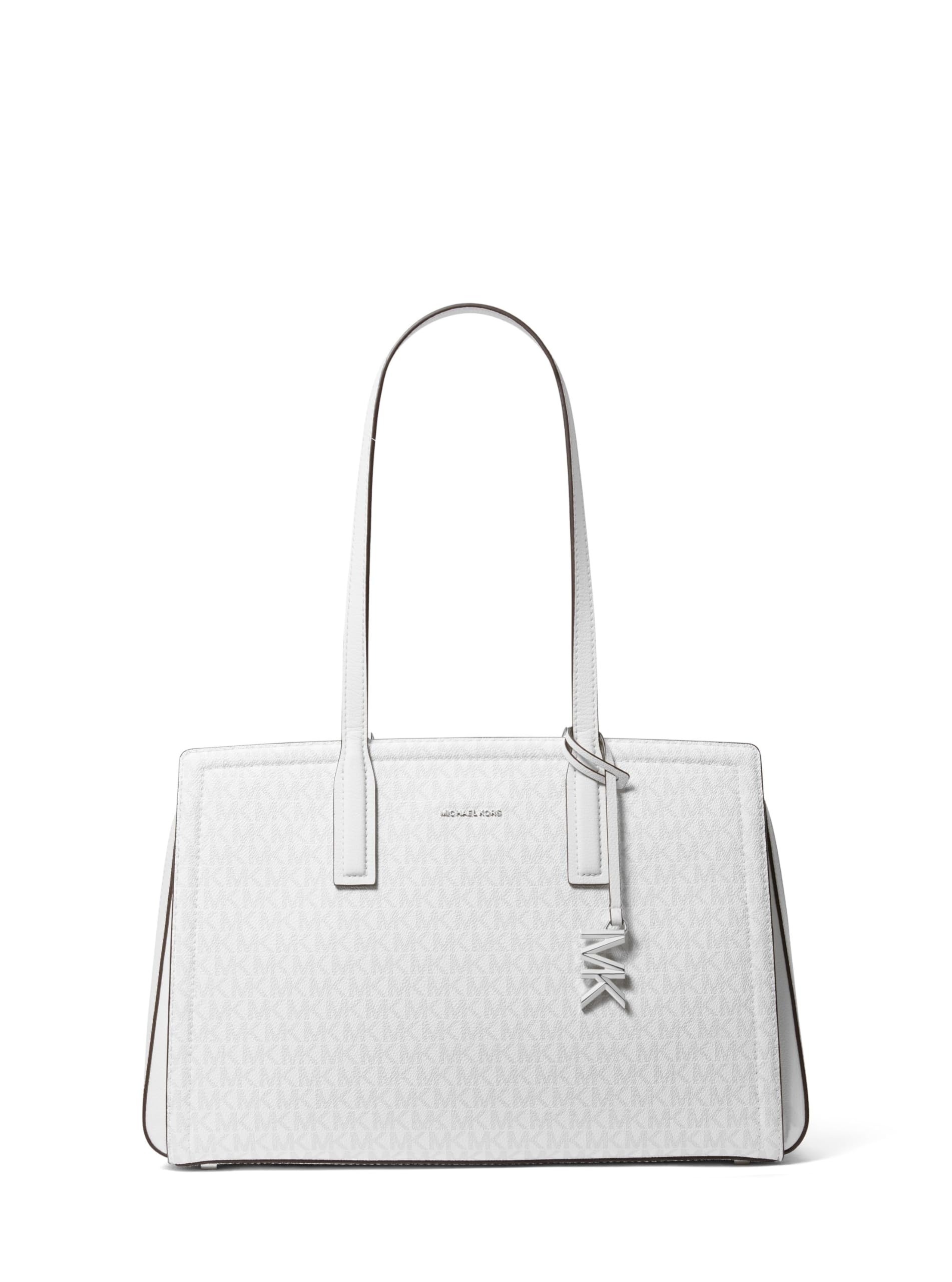 Michael Kors Laila Medium Tote Bag, Silver-Tone Hardware/Signature Coated Twill/Optic White/Allum