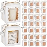 ReliThick 50 Set Candle Gift Box Transparent Gift Packaging for 4-10 oz Candles 50 Paper Thank You Tag for Valentines Wedding Birthday Baby Shower Party Favor, 3.35x3.35x3.94 in(White,Square)