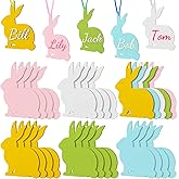 20 Pieces Easter Basket Name Tag Personalized Bunny Tags Wooden Rabbit Blank Sign Hanging Tag for Easter Bucket Decoration