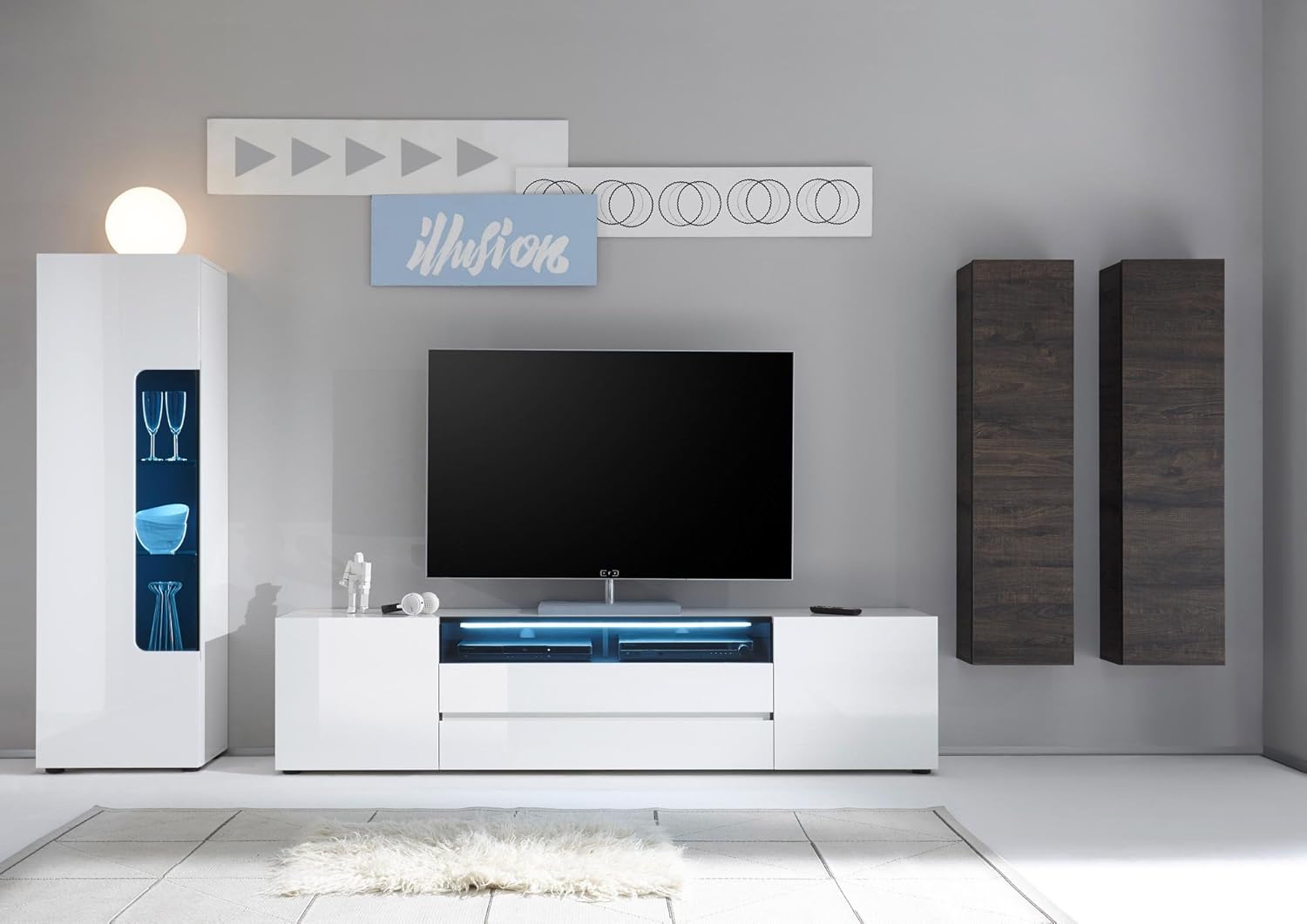 Anbauwand Wohnzimmerschrank Wohnwand Schrankwand Fernsehwand Wohnzimmerschrankwand Wohnschrank Hochglanz Weiss Glanz Lack Wenge Dekor Kaufen