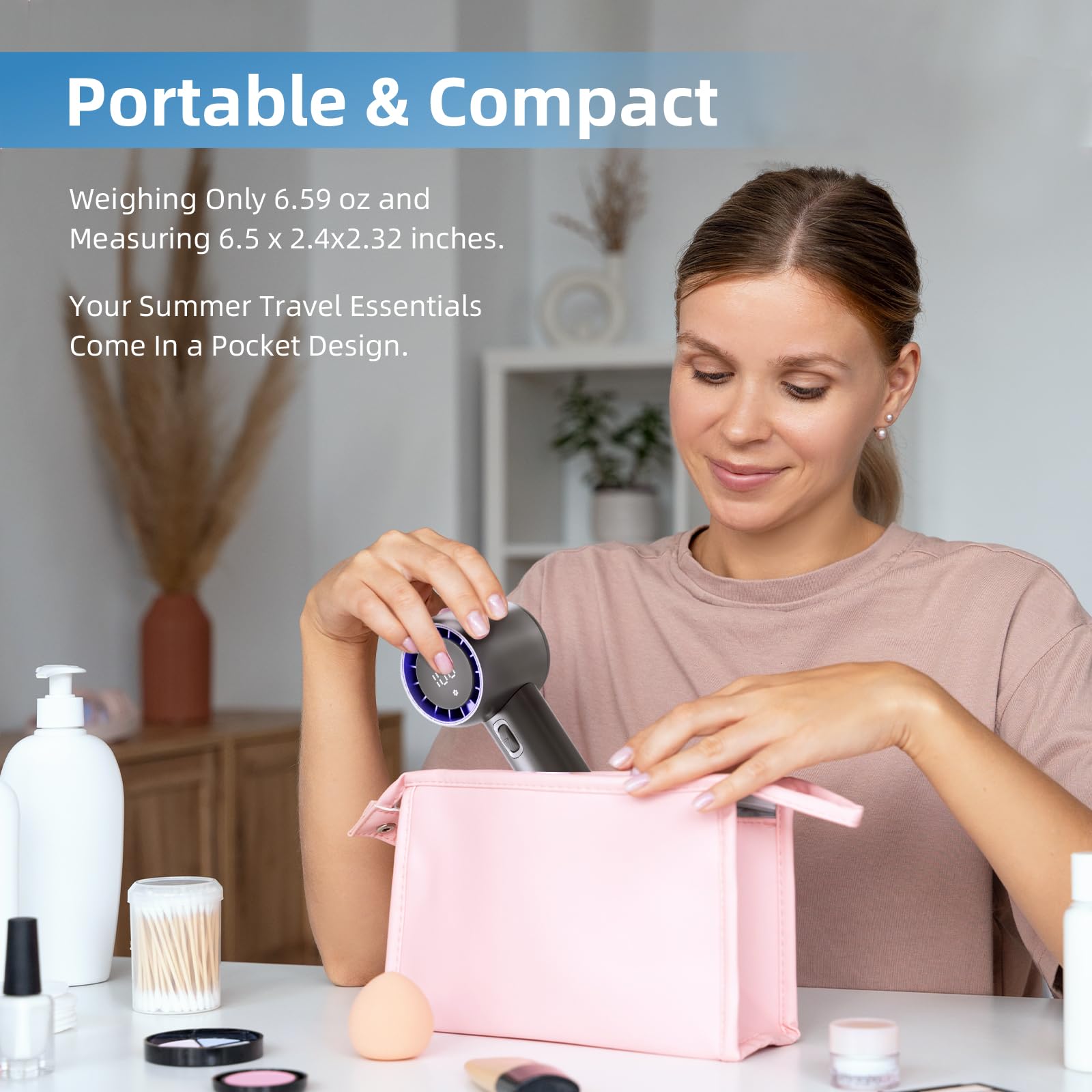Accevo Portable Handheld Fan, Speed(1-199) 5000mAh Battery Rechargeable Personal Fan, 15H Max Cooling Time, Digital Display, Small Pocket Fans for Women Men Travel/Outdoor/Camping