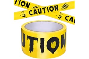 RUIZHUO Halloween Decorations Caution Tape, 2Inch x 82Feet Yellow&Black Hazard Warning Tape for Spooky Indoor&Outdoor Decorations, Safety Barrier for Party, Door, Yard, Haunted House, DIY Creepy Crime Scene