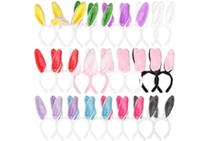Olutacot 24 Pack Easter Bunny Ears Headband Multicolor Plush Bunny Ears Headband Cosplay Costume Accessories for All-age Halloween Easter Party Supplies