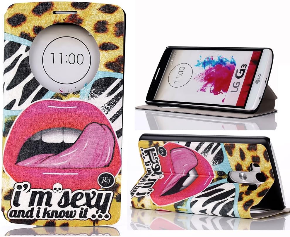 LG G3 Case,view Windows Sexy Lips Pattern Premium Pu Leather Flip Protective Skin Cover Case for LG G3 (Sexy lips)