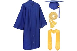 D DODOU Unisex Adult Matte Graduation Cap and Gown Set with Honor Cord Gold Stoles for College School Bachelor Graduates