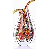 Blown Glass Colorful vase, Unique Murano Style Glass Art Deco vase for Living Room TV Stand, Table Setting, Office, Room and Desktop Decorations and Ornaments.