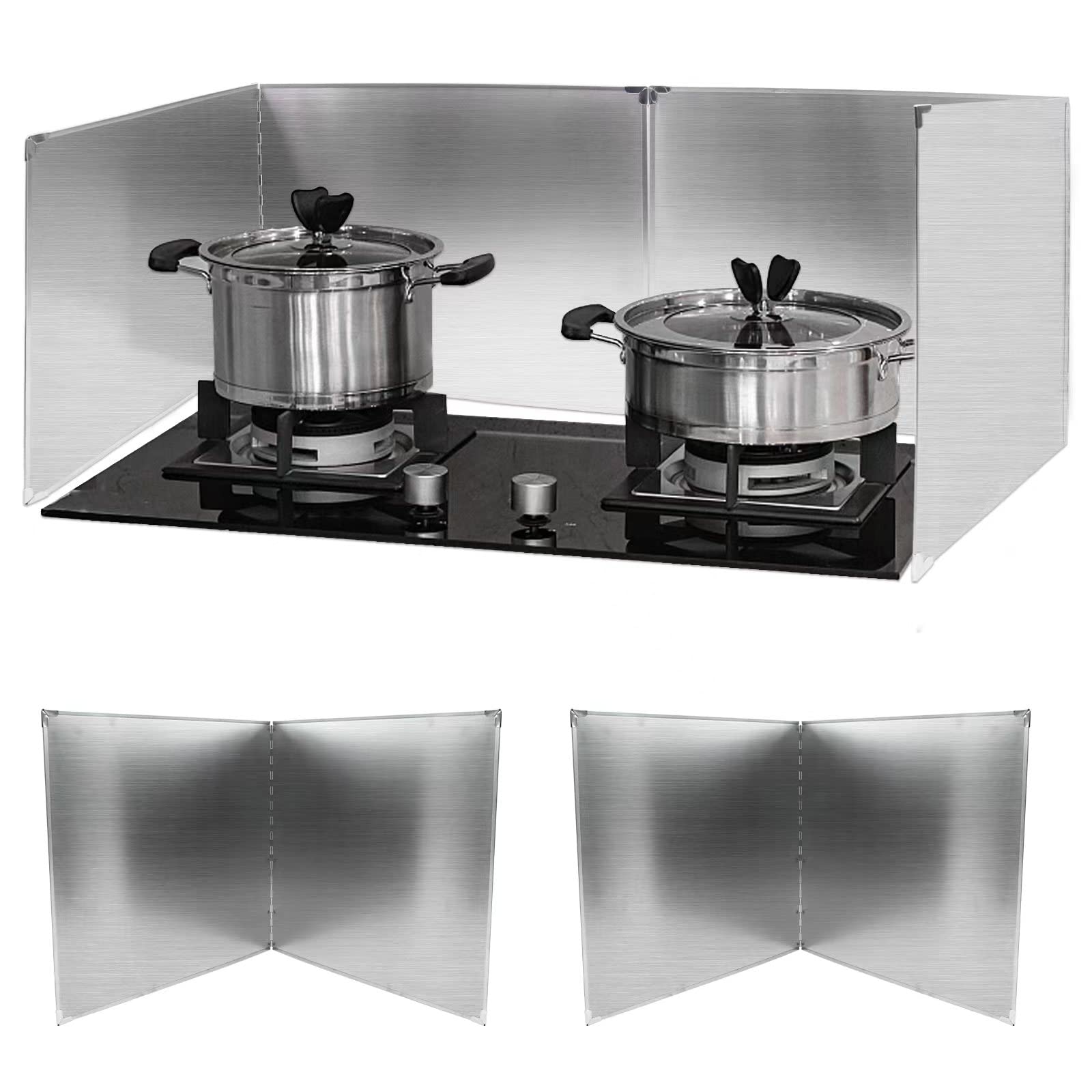 Photo 1 of Amundo 2 Pieces Grease Splatter Guard 2 Sided Foldable Stainless Steel Splatter Guard Oil Splash Guard for Grease Stainless Steel Backsplash for Stove Frying Pan Splatter Guard (15.7" X 11.4")