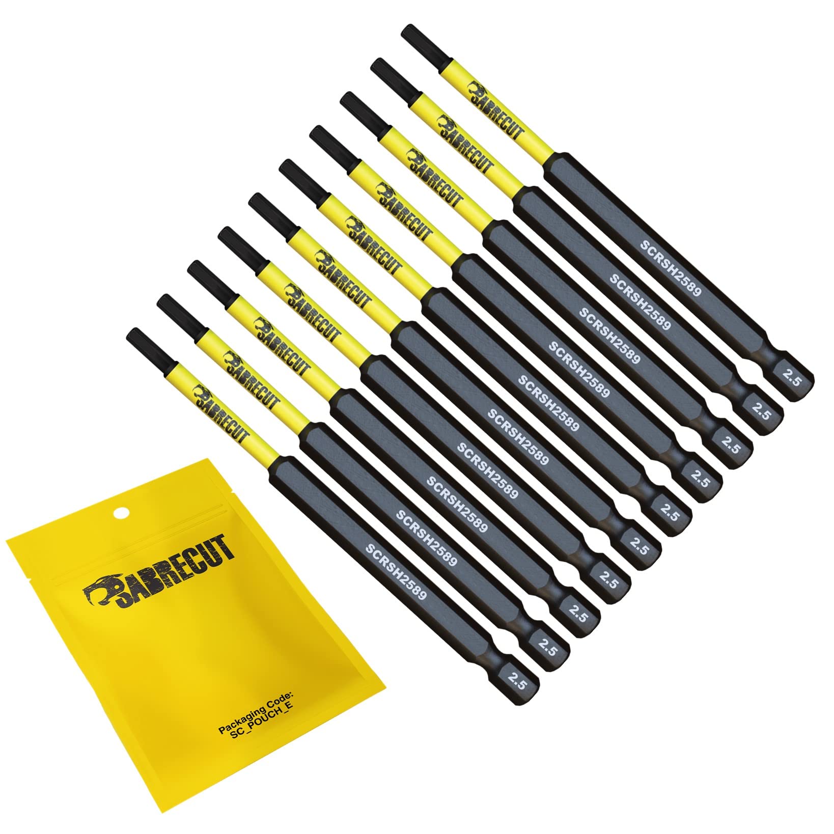 10 x SabreCut SCRH2589_10 89mm H2.5 Hex Magnetic Impact Screwdriver Driver Bits Set Single Ended Heavy Duty