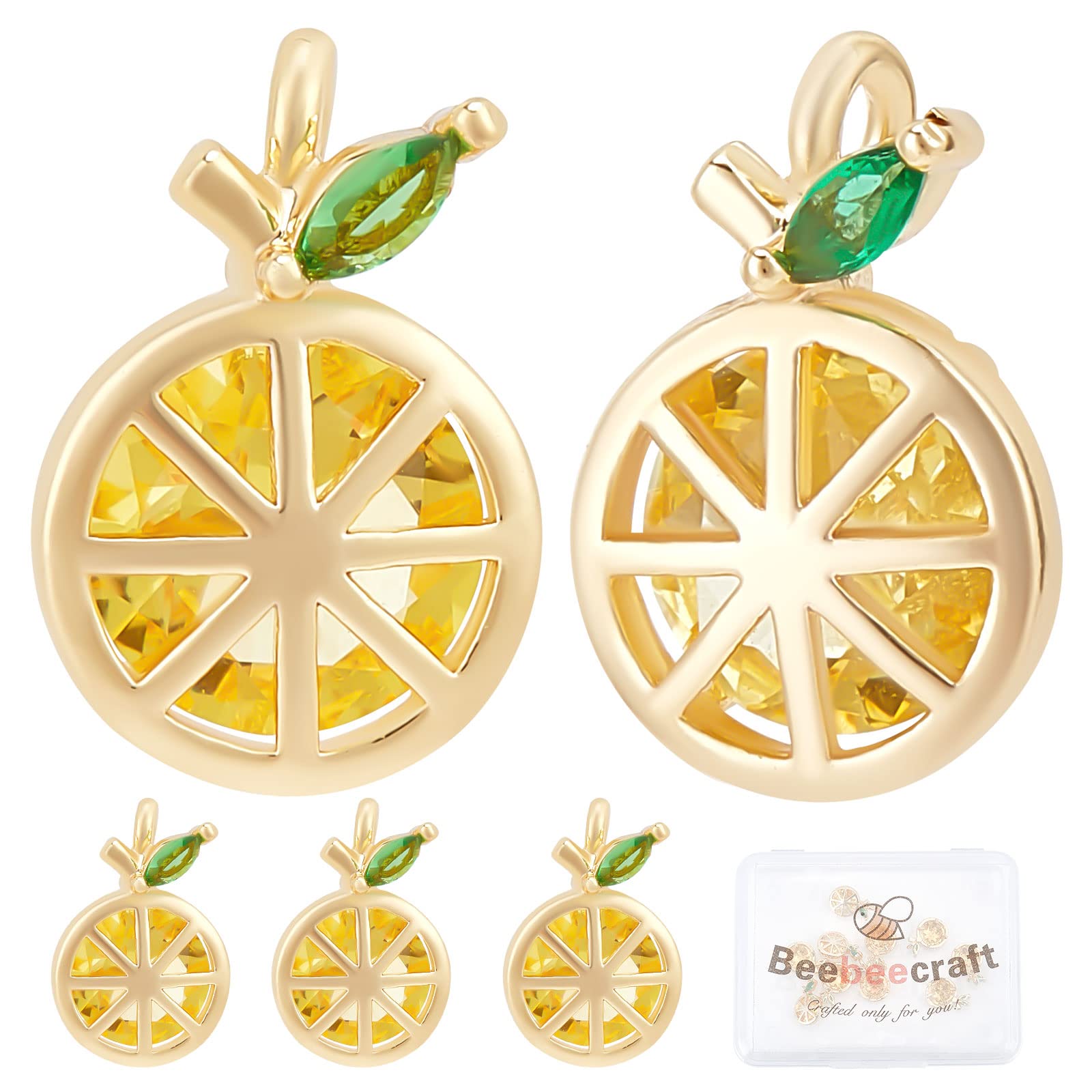 Beebeecraft 10Pcs/Box Lemon Charms 18K Gold Plated Brass Yellow Fruit Charms Jewelry Making Findings for DIY Summer Bracelet Necklace Earring Making (11.5×7.5×4.5mm) — image 1