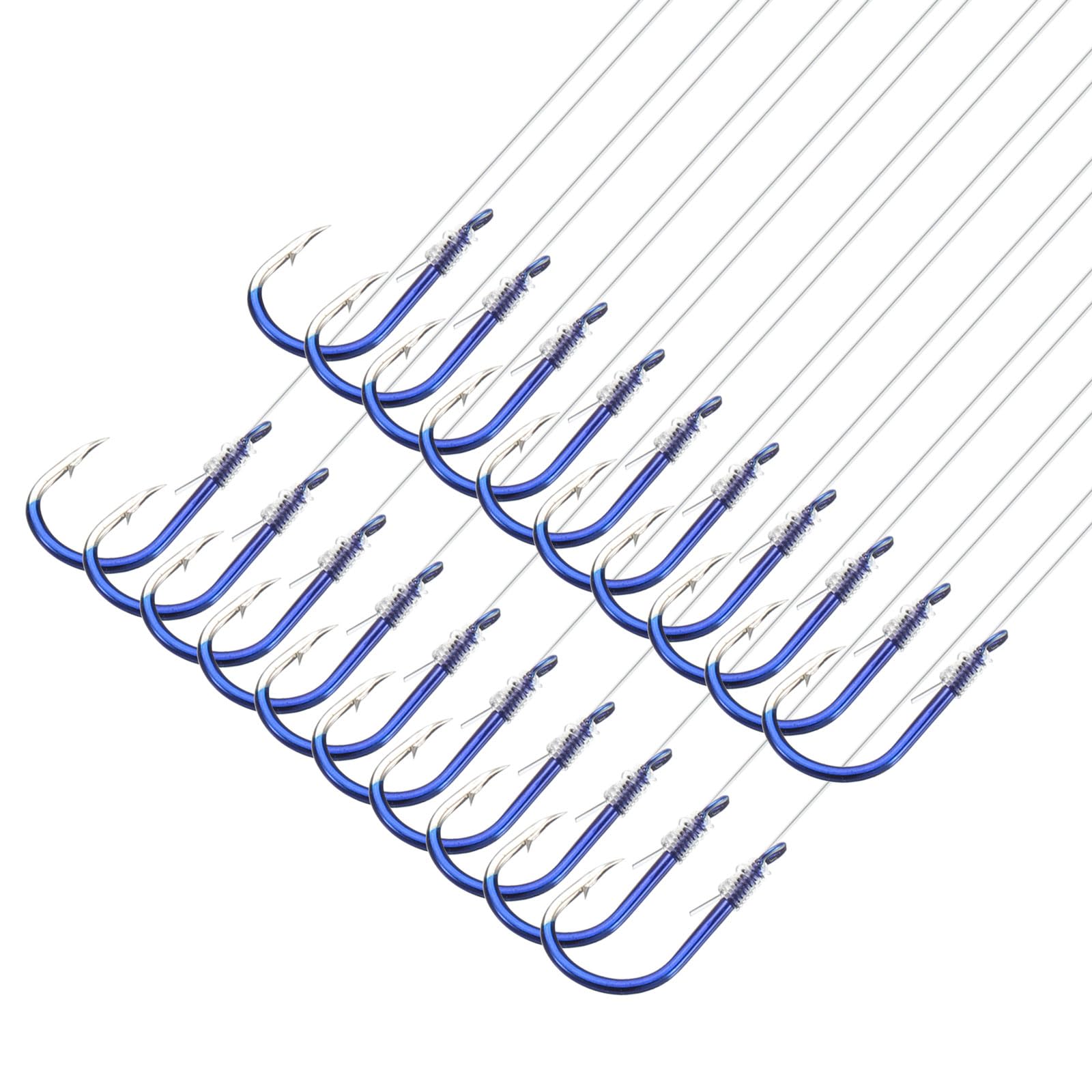 PATIKIL 3# Small Fishing Hooks with 45cm Line, 20Pcs 0.39x0.2 Inch Double Hook Rigs with Barbs Fishing Hook on Nylon Line for Freshwater, Blue