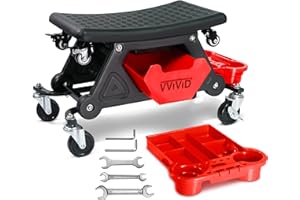 VViViD Mechanic Bench 300lbs Capacity Garage Stool with Detachable Creeper for Mechanics & Detailers, Storage Trays and Drawe