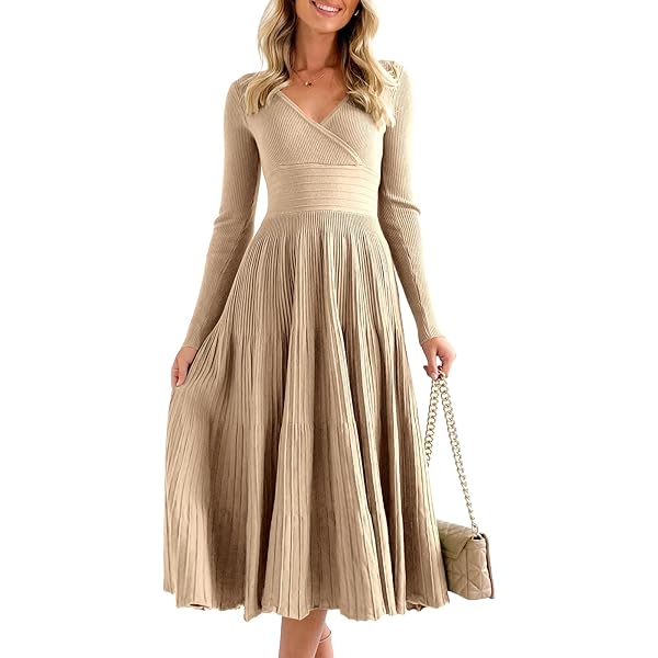 SEMATOMALA Women's Turtleneck Ribbed Fit and Flare Knit Bodycon Long Sleeve  Top Pleated Skirt Maxi Party Sweater Dress(NU,S) Apricot at Amazon Women's  Clothing store