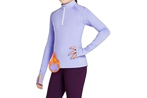 FitsT4 Sports Girls Fleece Long Sleeve Shirts Thumbhole Horse Riding Shirt Kids Equestrain Half Zip Thermal Jacket