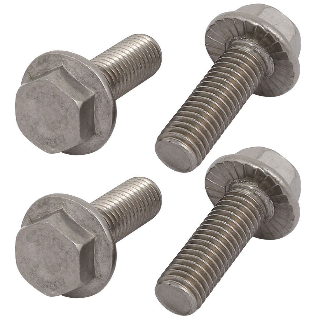 Sourcingmap 4Pcs M10 x 30mm Thread 304 Stainless Steel Hex Serrated Head Flange Screw Bolt