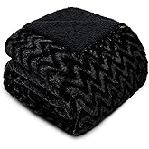 Whale Flotilla Faux Fur Sherpa Throw Blanket for Couch Sofa, Cozy Reversible Fuzzy Fluffy Plush Throws for All Season, Warm and Soft, 50x60 Inch, Black